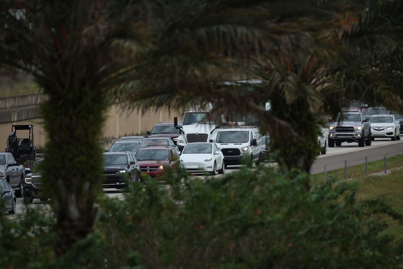 Traffic moves slowly on I-4 East as residents evacuate the Gulf Coast of Florida in advance of the arrival of Hurricane Ian on September 27, 2022 in Four Corners, Florida. 