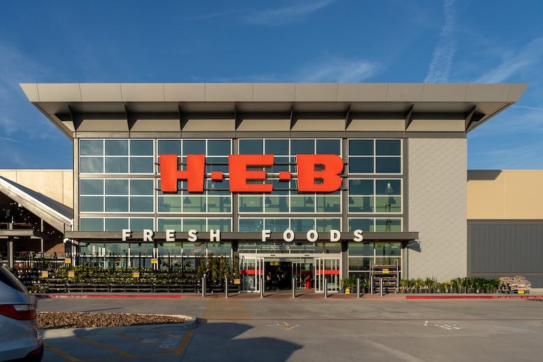 Outside of an H-E-B store in Pearland, TX