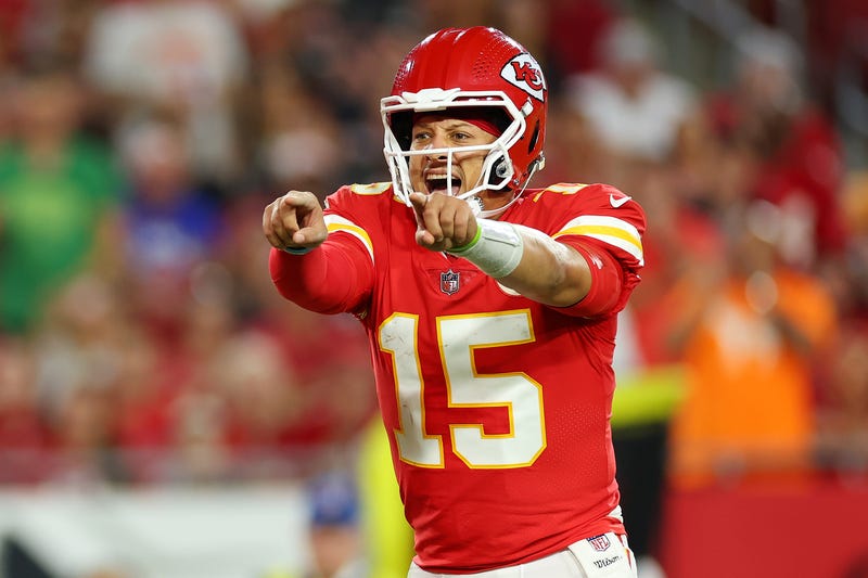 Patrick Mahomes #15 of the Kansas City Chiefs reacts against the Tampa Bay Buccaneers during the first half at Raymond James Stadium on October 02, 2022 in Tampa, Florida.