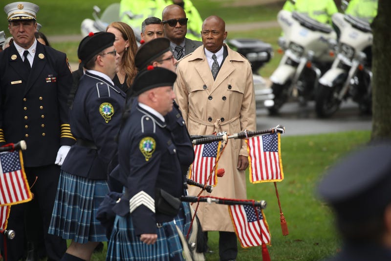 Mayor Eric Adams joins hundreds of firefighters, EMS workers and other first responders for the funeral in Brookville