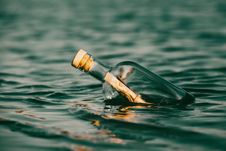 message in a bottle in a stock photo