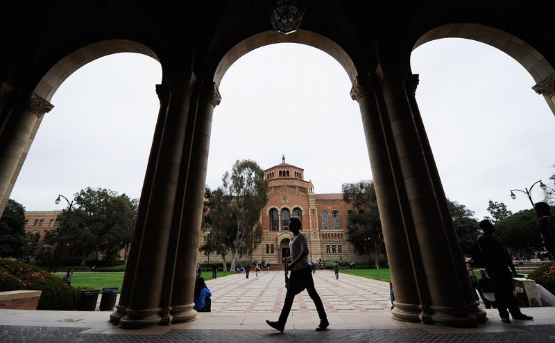 A student walks near Royce Hall on the campus of UCLA on April 23, 2012 in Los Angeles, California.