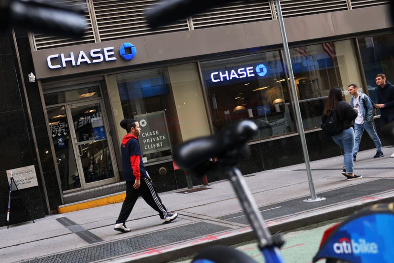 People walk past a Chase Bank on Broadway on Oct.14, 2022, in New York City.
