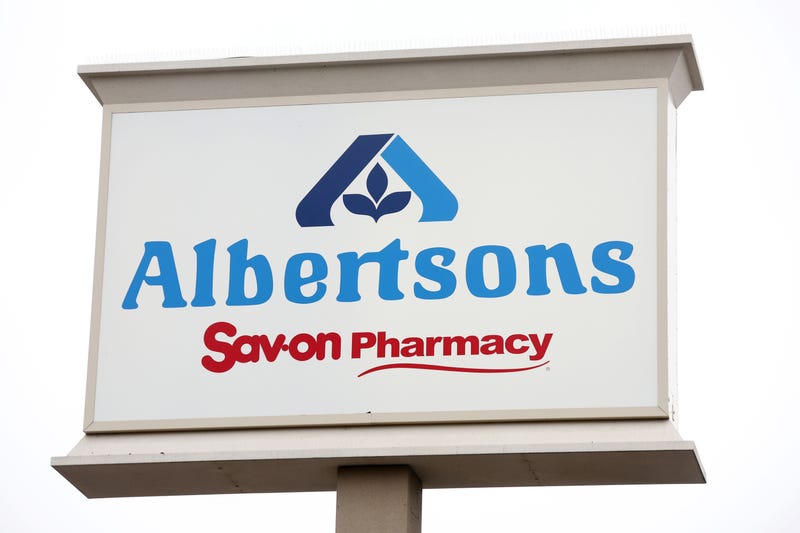 The Albertsons logo is displayed in front of an Albertsons grocery store on October 14, 2022 in Los Angeles, California.