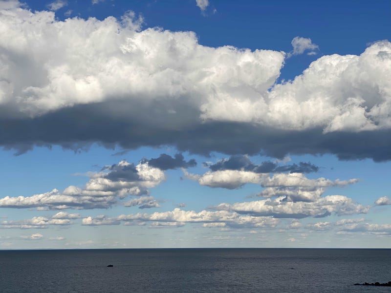 Clouds are seen over the Long Island Sound between Long Island and Connecticut