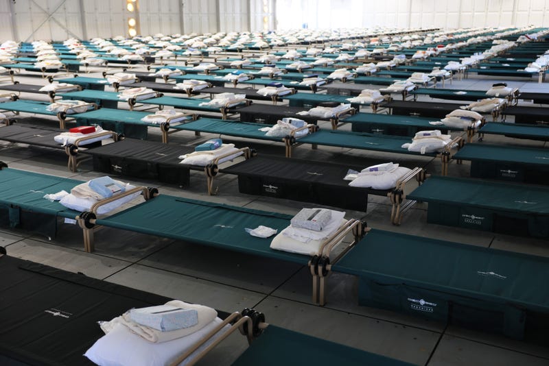 Beds are seen in the dormitory during a tour of the Randall's Island Humanitarian Emergency Response and Relief Center on Oct. 18, 2022