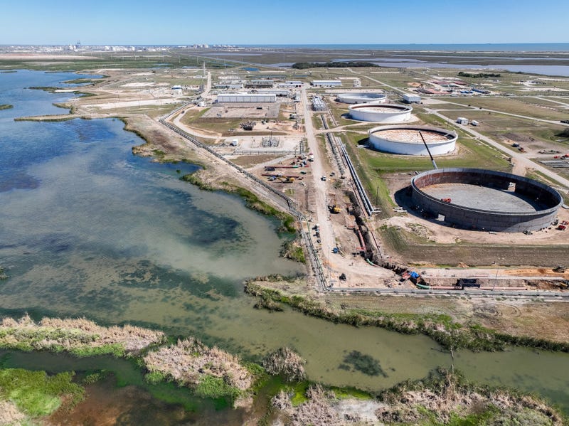 In an aerial view, the Strategic Petroleum Reserve storage at the Bryan Mound site is seen on October 19, 2022 in Freeport, Texas.