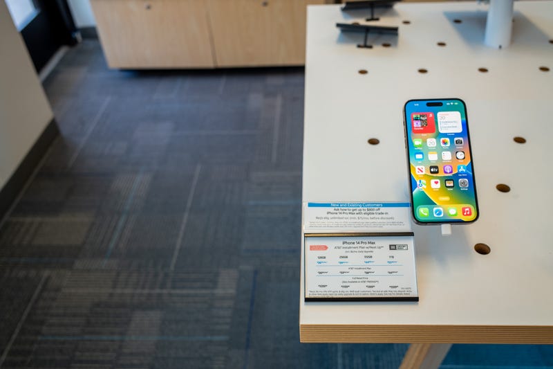 An iPhone 14 Pro Max is seen on display at an AT&T store on Oct. 20, 2022, in Houston, Texas. 