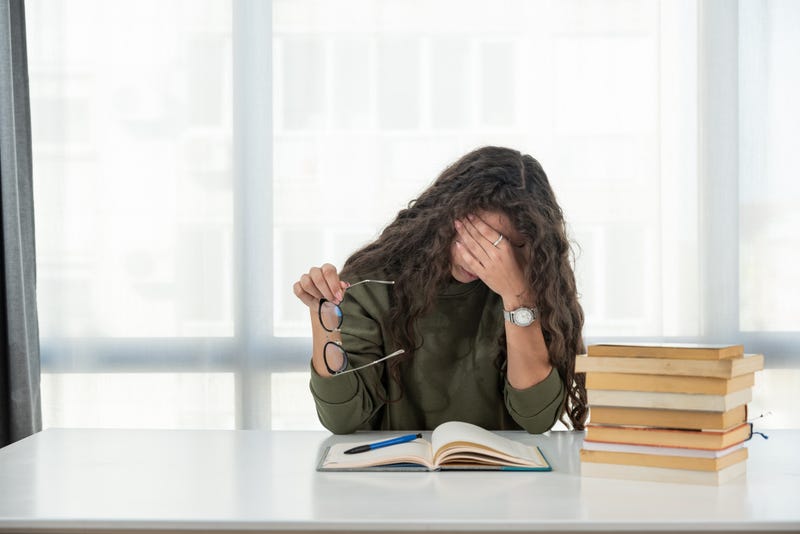 Stressed college student stock photo.