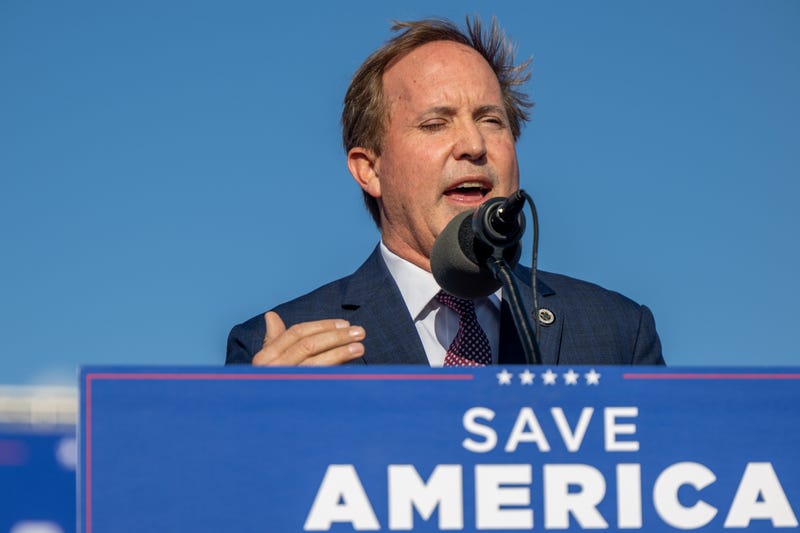 Texas Attorney General Ken Paxton speaks at the 'Save America' rally on October 22, 2022, in Robstown, Texas.