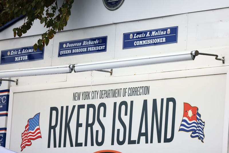 The Rikers Island jail sign is seen on October 24, 2022 in New York City.