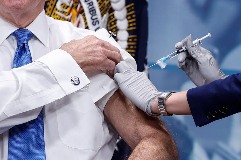 President Joe Biden receives his updated COVID-19 booster in the South Court Auditorium at the White House campus on October 25, 2022 in Washington, DC. Biden delivered remarks on the status of Covid-19 in the United States. (Photo by Anna Moneymaker/Getty Images)