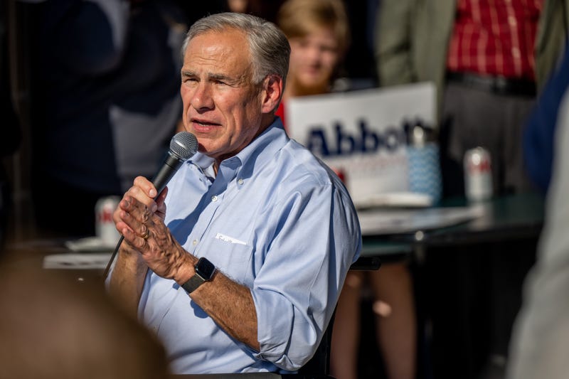 Texas Gov. Greg Abbott speaks during a 'Get Out The Vote' rally at the Fuzzy's Pizza & Italian Cafe on October 27, 2022 in Katy, Texas