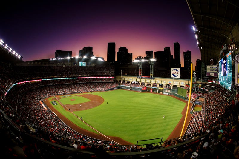 A view of the Houston skyline in game two of the American League Championship Series at Minute Maid Park on Oct. 20, 2022, in Houston, Texas.
