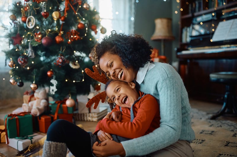 Mother and daughter celebrating the holidays.