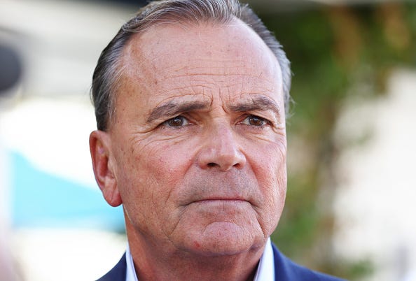Rick Caruso looks on while touring the construction site of the Sun Commons affordable housing development on November 1, 2022 in North Hollywood, California.