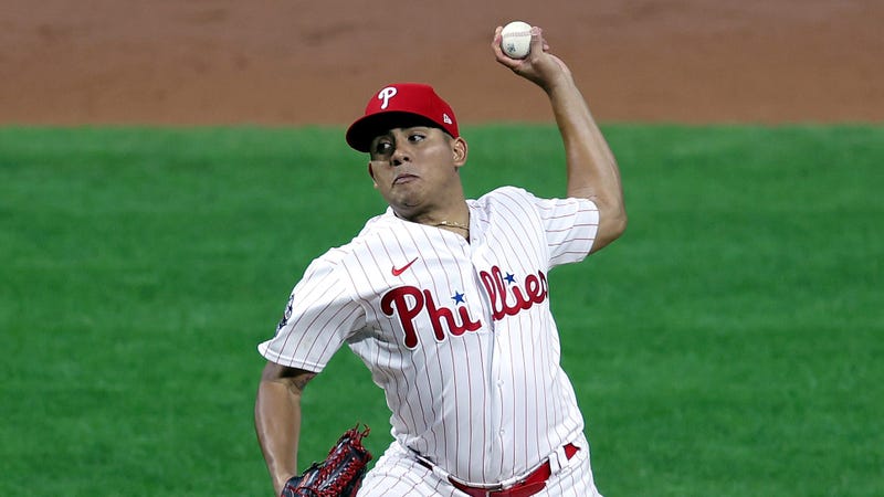 Ranger Suarez of the Philadelphia Phillies delivers a pitch against the Houston Astros during the third inning in Game 3 of the 2022 World Series.