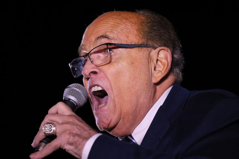 Former New York City Mayor Rudy Giuliani speaks during a Get Out the Vote Bus Tour campaign event for Republican gubernatorial nominee for New York Rep. Lee Zeldin (R-NY) at Privé on Nov. 01, 2022 in the Staten Island borough in New York City.