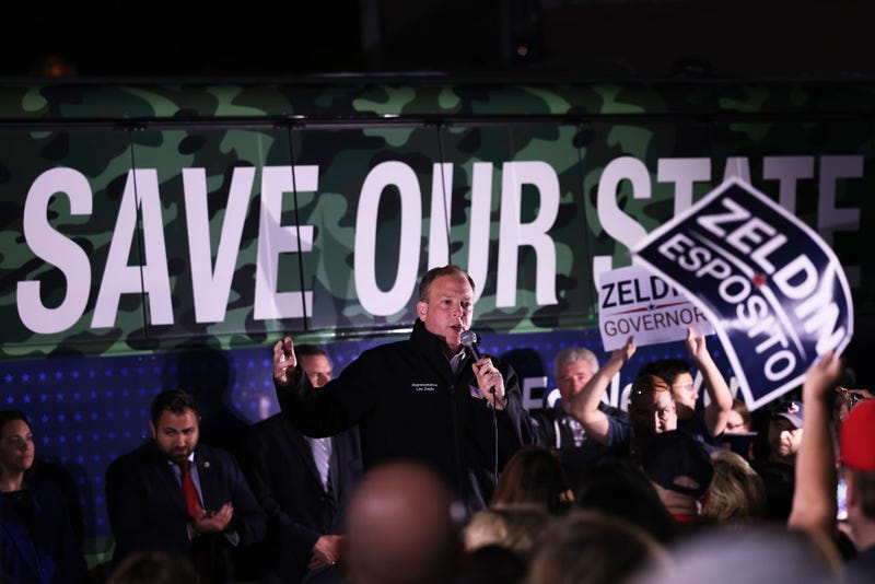 Republican gubernatorial nominee for New York Rep. Lee Zeldin (R-NY) speaks during a Get Out the Vote Bus Tour campaign event at Privé on November 01, 2022 in the Staten Island borough in New York City.