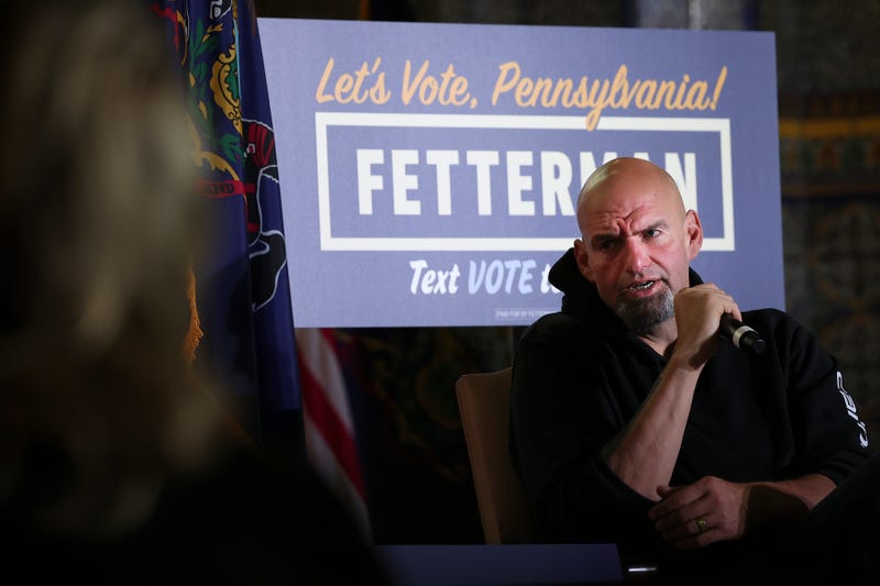 Pennsylvania Lt. Gov. and Democratic U.S. Senate candidate John Fetterman speaks during a campaign event at the Zembo Shrine Auditorium on Nov. 6, 2022, in Harrisburg, Pennsylvania.