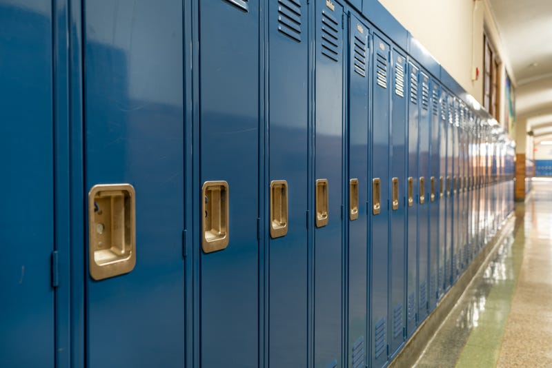 lockers in school hallway