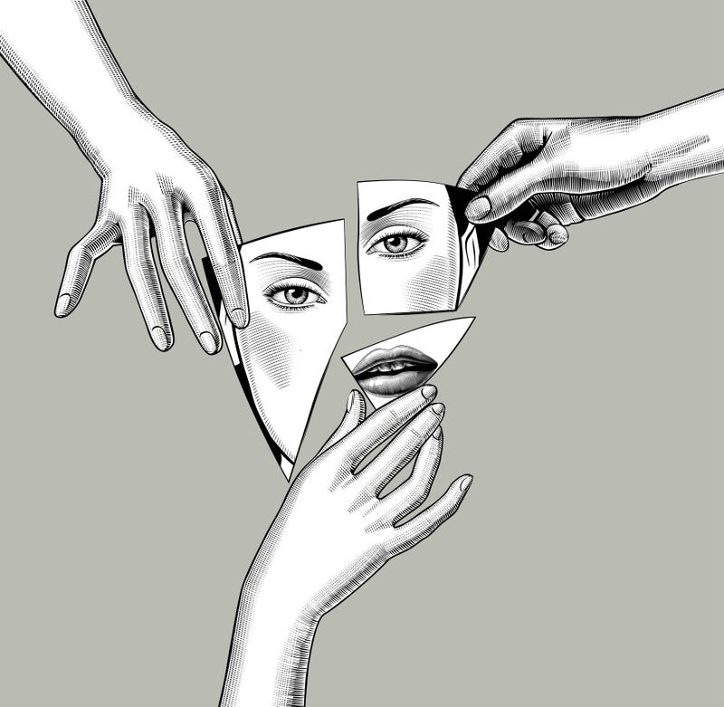 Broken mirror line drawing stock image. 