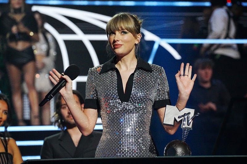 Taylor Swift accepts an award onstage during the 2022 MTV Europe Music Awards held at PSD Bank Dome on Nov. 13, 2022 in Duesseldorf, Germany.