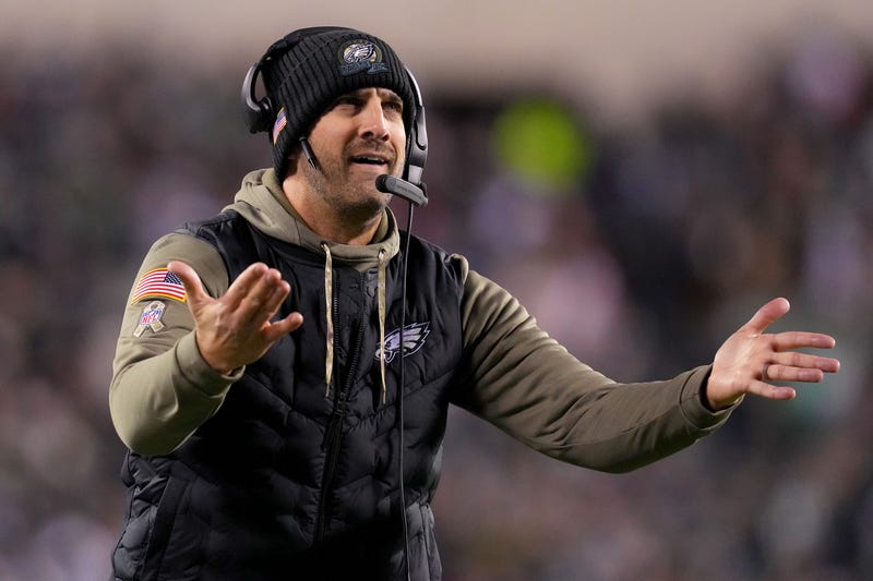 Head coach Nick Sirianni of the Philadelphia Eagles reacts against the Washington Commanders during the second quarter in the game at Lincoln Financial Field on Nov. 14, 2022, in Philadelphia, Pennsylvania.