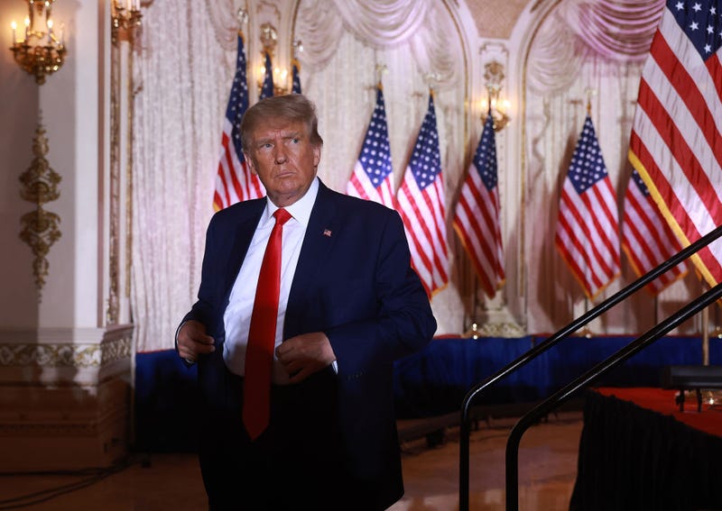 Former U.S. President Donald Trump leaves the stage after speaking during an event at his Mar-a-Lago home on November 15, 2022 in Palm Beach, Florida. 
