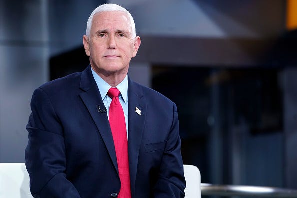 NEW YORK, NEW YORK - NOVEMBER 16: Former Vice President Mike Pence visits "Fox & Friends" at Fox News Channel studios on November 16, 2022 in New York City. (Photo by John Lamparski/Getty Images)