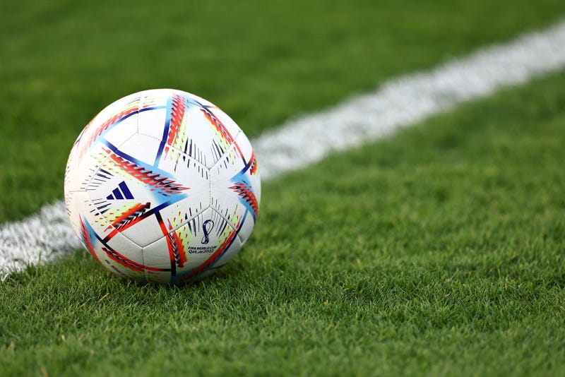 An official match ball is seen during the Argentina Training Session at Qatar University training site 3 on November 18, 2022 in Doha, Qatar.