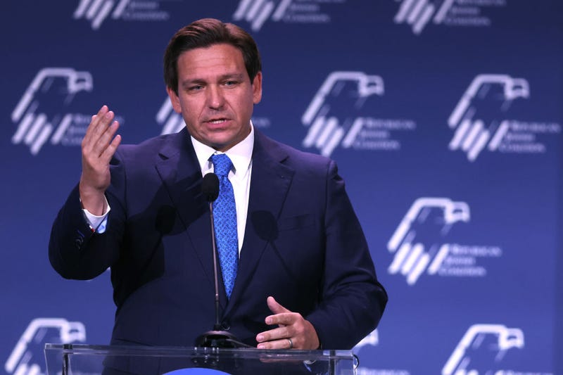  Florida Governor Ron DeSantis speaks to guests at the Republican Jewish Coalition Annual Leadership Meeting on November 19, 2022 in Las Vegas, Nevada. The meeting comes on the heels of former President Donald Trump becoming the first candidate to declare his intention to seek the GOP nomination in the 2024 presidential race. (Photo by Scott Olson/Getty Images)