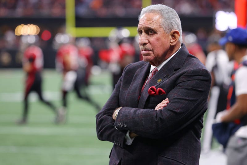 Owner Arthur Blank of the Atlanta Falcons looks on during the fourth quarter against the Chicago Bears at Mercedes-Benz Stadium 