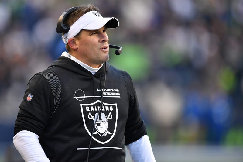 Head coach Josh McDaniels of the Las Vegas Raiders looks on in the fourth quarter against the Seattle Seahawks at Lumen Field on November 27, 2022 in Seattle, Washington.