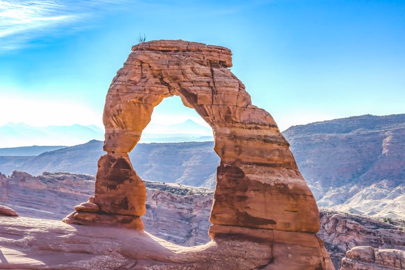 Delicate Arch Rock Canyon Arches National Park Moab Utah USA Southwest.