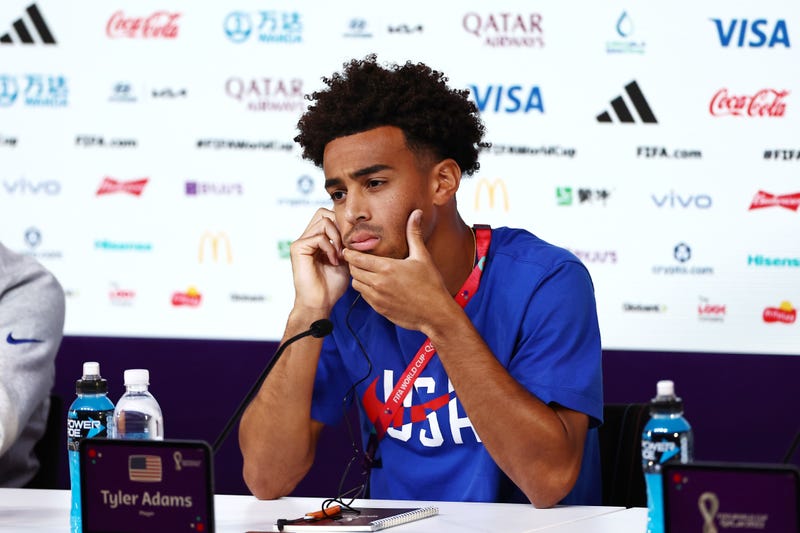 Tyler Adams of the United States reacts during the USA Press Conference at Main Media Center on Nov. 28, 2022, in Doha, Qatar.