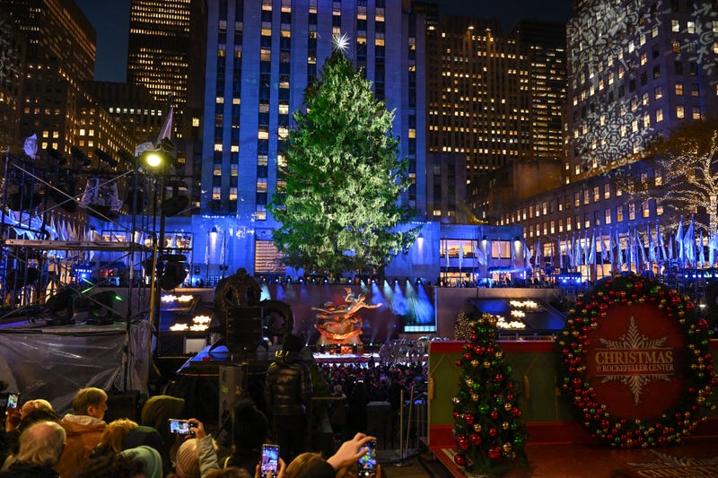 View of Rockefeller Center Christmas Tree during Alicia Keys' performance at the 90th Annual Rockefeller Center Christmas Tree Lighting Pre-Tape at Rockefeller Center on November 29, 2022 in New York City. 