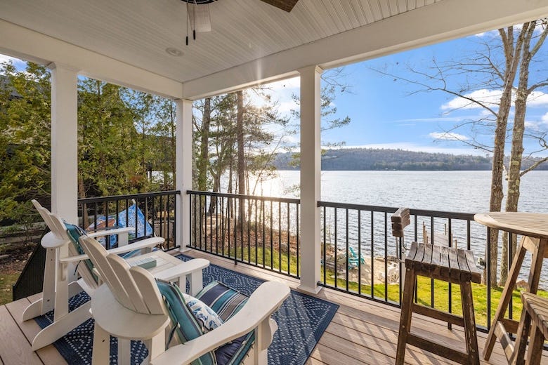 Backyard porch of a lakefront property