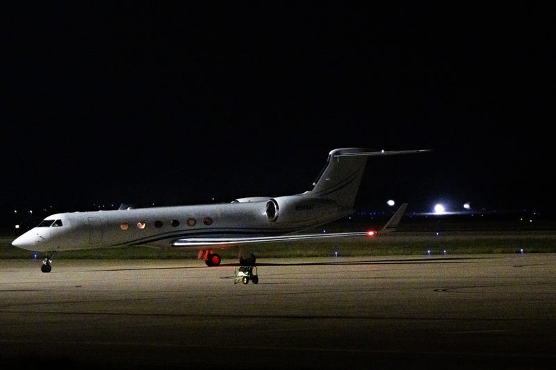 The plane carrying Brittney Griner arrives at the JBSA-Kelly Field Annex runway on Dec. 9, 2022, in San Antonio, Texas