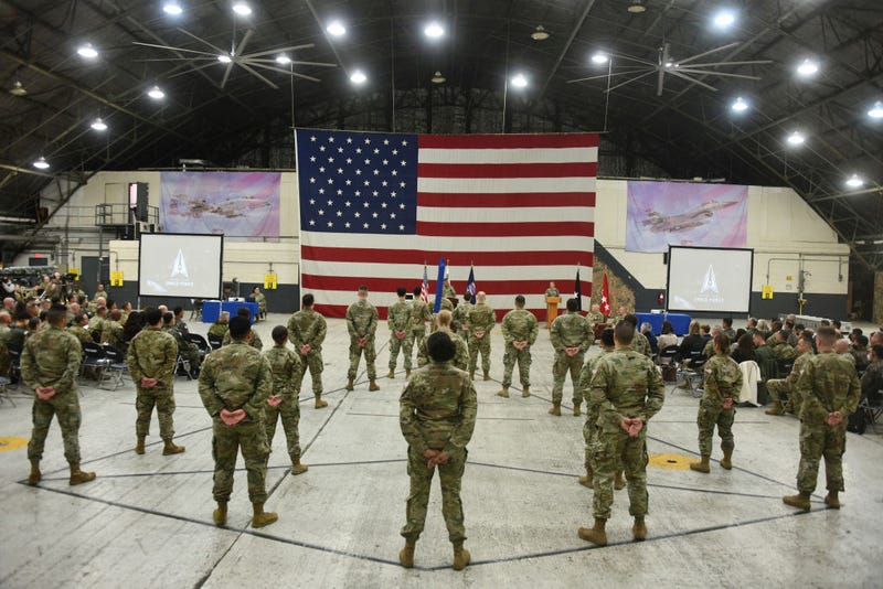 U.S. soldiers attend the activation ceremony for the United States Space Forces Korea on December 14, 2022 in Pyeongtaek, South Korea. U.S. military set up space-monitoring organizations, United States Space Forces Korea, in South Korea, aiming to keep an eye on North Korea's nuclear and missile activity as its capabilities continue to improve. (Photo by Song Kyung-Seok - Pool/Getty Images)