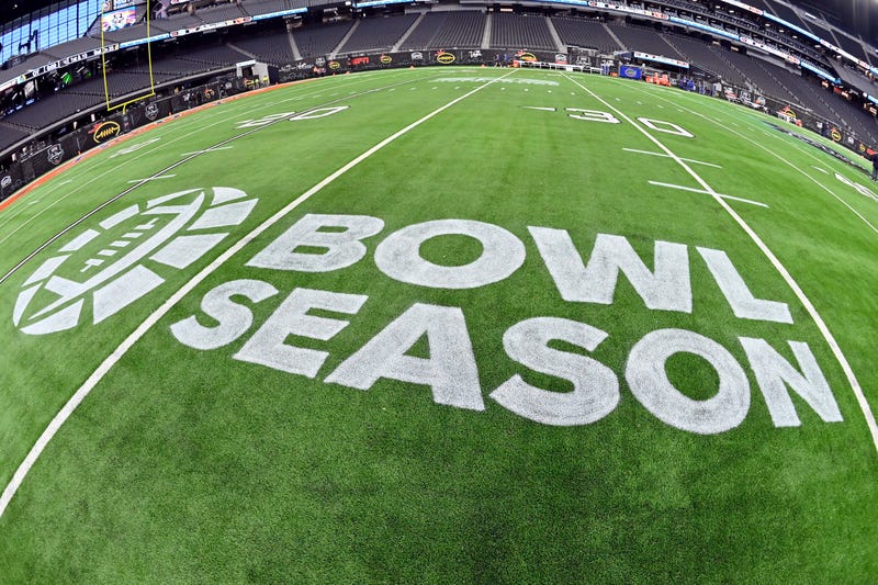 The Bowl Season logo is seen on the playing field before a game between the Oregon State Beavers and the Florida Gators in the SRS Distribution Las Vegas Bowl