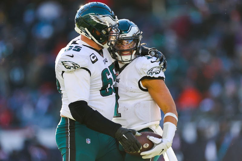 Right: Philadelphia Eagles quarterback Jalen Hurts.