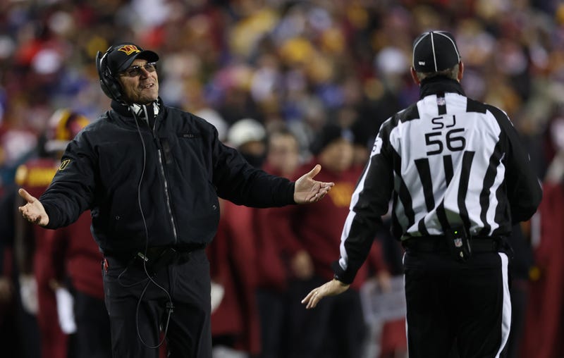 Washington Commanders head coach Ron Rivera reacts to a call during the team's game against the New York Giants in January 2023.