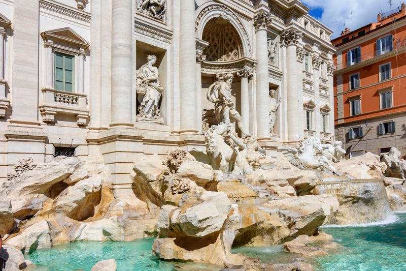 Architecture of Trevi fountain in Rome, Italy