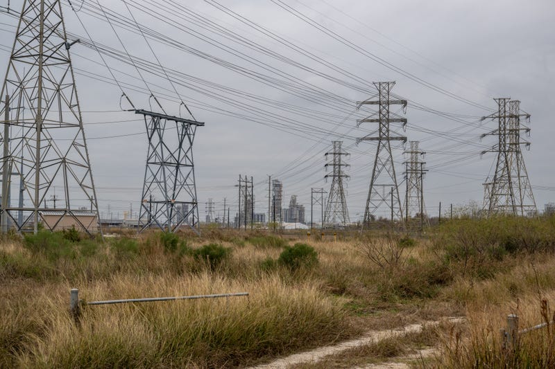 Transmission towers near the CenterPoint Energy facility on December 22, 2022, in Houston, Texas.