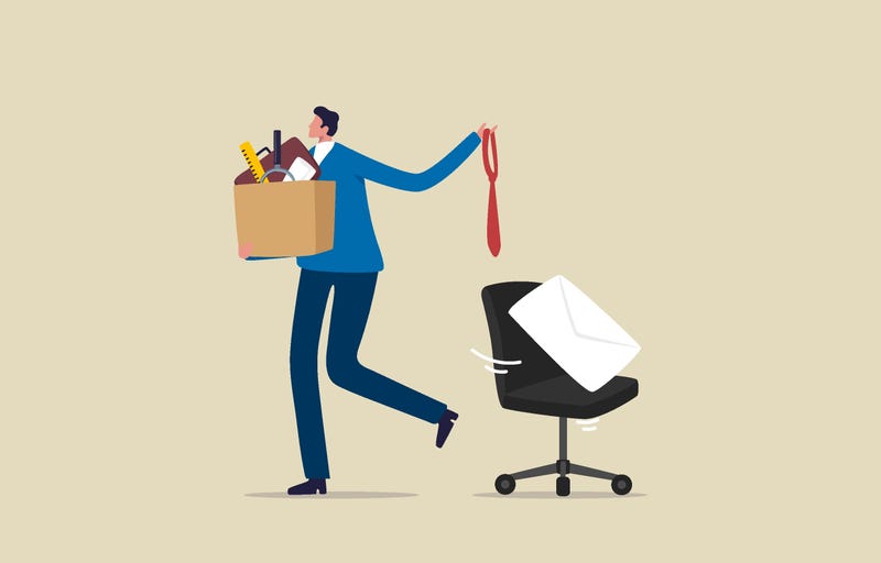 Employee packing up their things after quitting. 