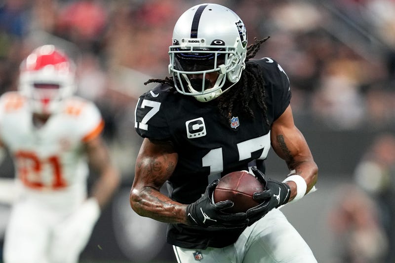 Davante Adams #17 of the Las Vegas Raiders carries the ball against the Kansas City Chiefs during the first half of the game at Allegiant Stadium on January 07, 2023 in Las Vegas,