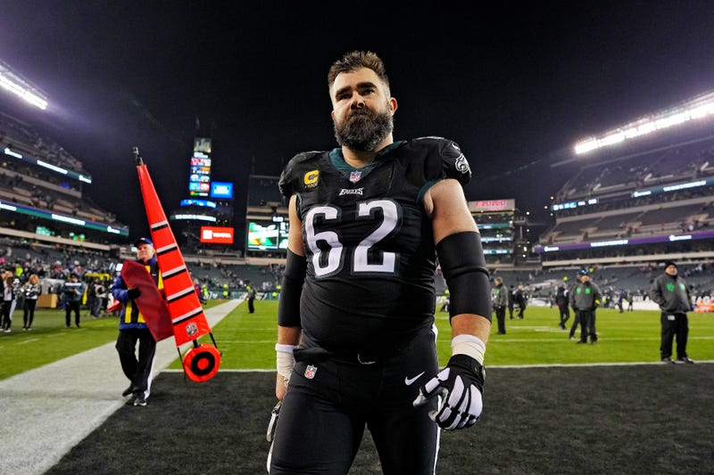 Jason Kelceof the Philadelphia Eagles walks off the field after his team's 22-16 win against the New York Giants at Lincoln Financial Field on January 8, 2023 in Philadelphia, Pennsylvania.