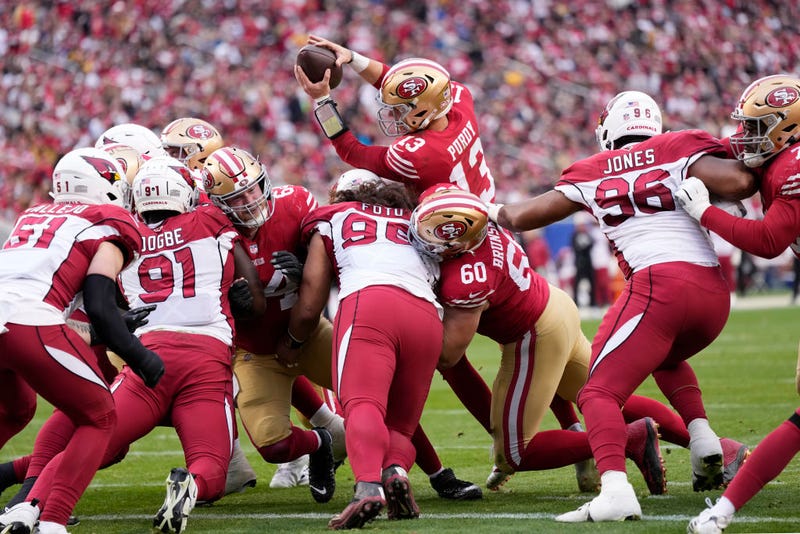 Brock Purdy #13 of the San Francisco 49ers looks to pass the ball during the fourth quarter of the game against the Arizona Cardinals at Levi's Stadium on January 08, 2023 in Santa Clara, California.