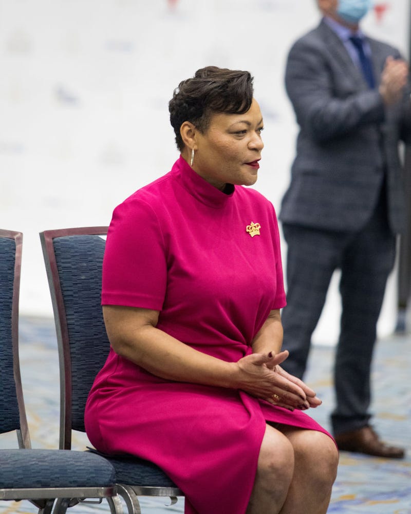 Mayor LaToya Cantrell attends the press conference welcoming delegates ahead of the 71st Miss Universe Competition on January 09, 2023 in New Orleans, Louisiana. The 71st Miss Universe Competition will be held at the Ernest N. Morial Convention Center in New Orleans, Louisiana on January 14, 2023. (Photo by Kaitlyn Morris/Getty Images)